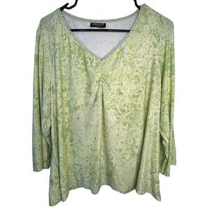 biyaycda Lime Green Floral Patterned Long Sleeve Stretchy Blouse